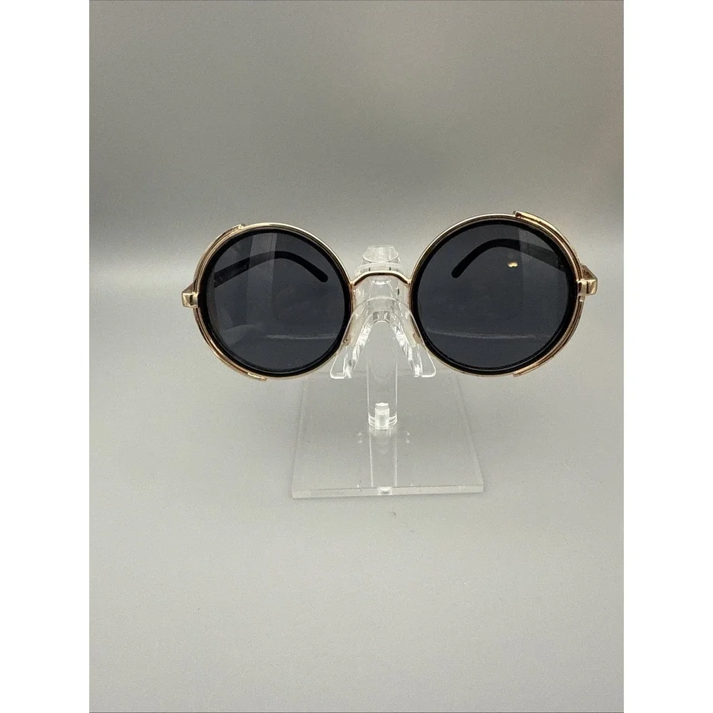 Round Punk Sunglasses Men Vintage Luxury Steampunk  Black/Gold Metal Funk Hip